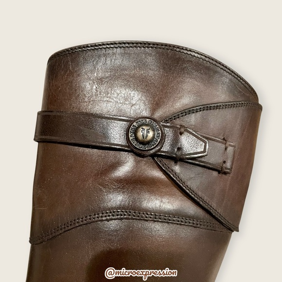 $399 Frye Molly Button Dark Brown Real Leather Knee High Tall Zip Up Riding Boot - Picture 12 of 16